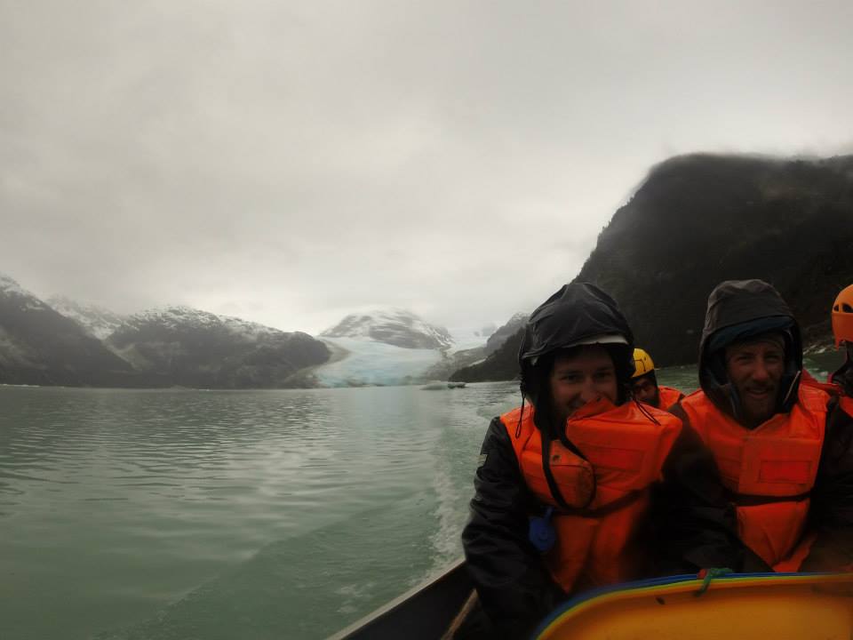 Wet boat ride out. Leones Glacier in the background.